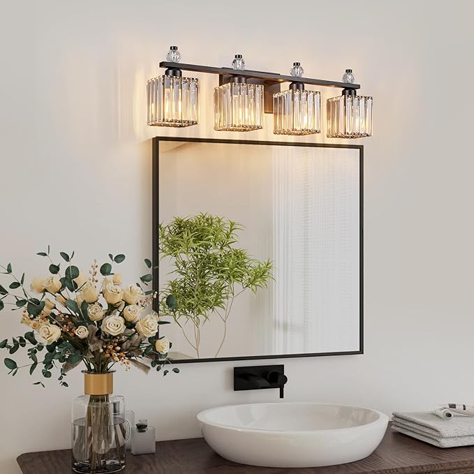 Vanity Lights 4-Light Modern Crystal Vanity Light Sand Black Bathroom Light - Image 6