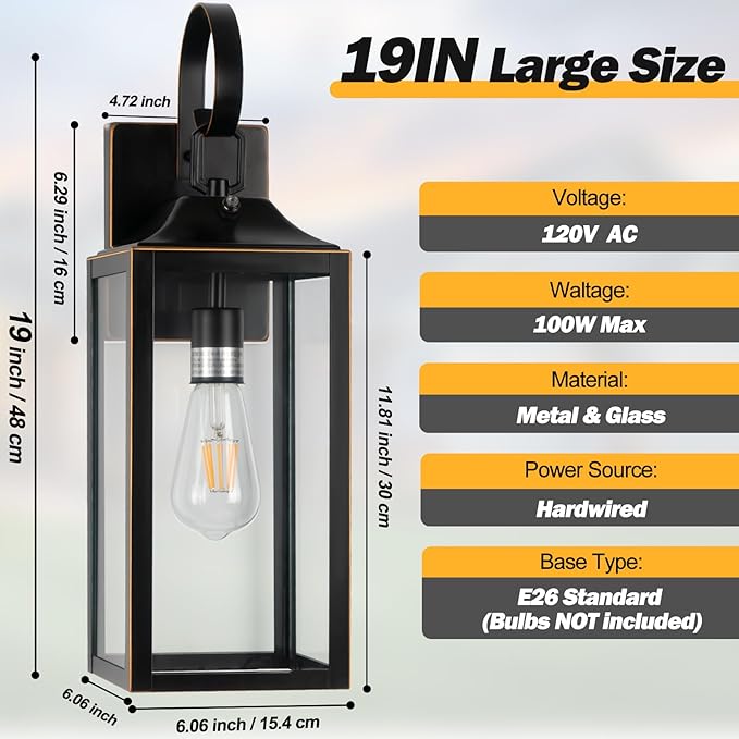 19" Dusk to Dawn Outdoor Lighting 2 Pack, Large Dusk to Dawn Outdoor Wall Lights - Image 3