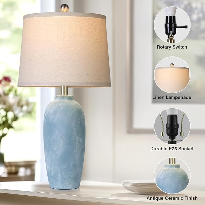 25“ Jar Table Lamps Set of 2, Ceramic Bedside Lamps - Image 3