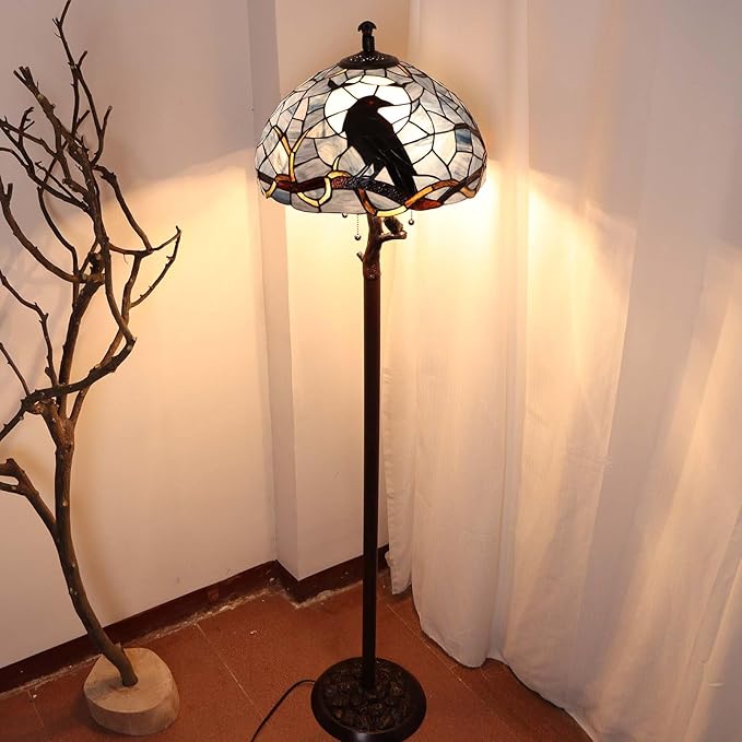 Bieye L12023 Tiffany Style Stained Glass Raven Floor Lamp Gothic Crow and Full - Image 2