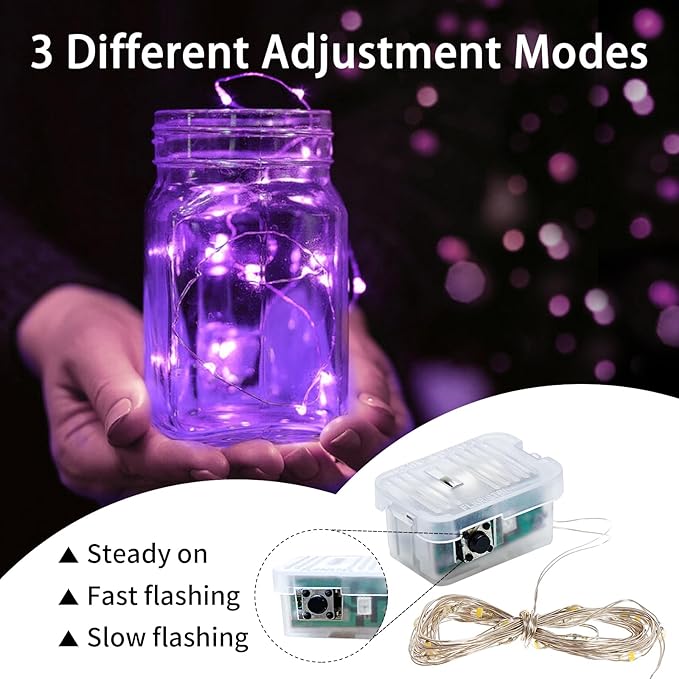100 Pack Purple Fairy Lights 7Ft 20 LED Twinkle String Lights 3 Modes Battery - Image 2