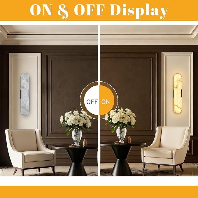 2 Pack Alabaster Wall Sconces 20" Black Modern Vanity Wall Lights - Image 4