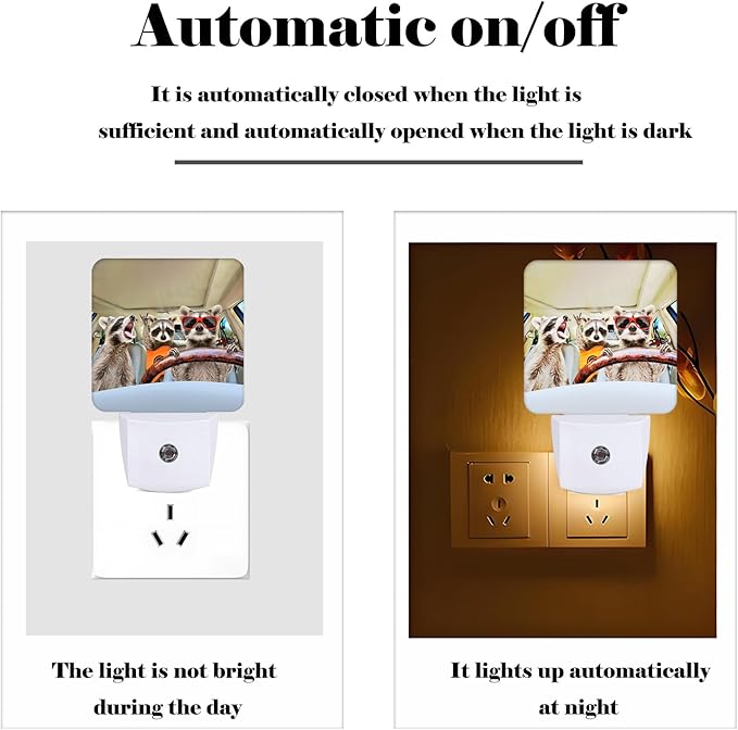 Three Cute Raccoons Night Light, Plug-in Nightlights Auto Sensor Night Lamp - Image 3