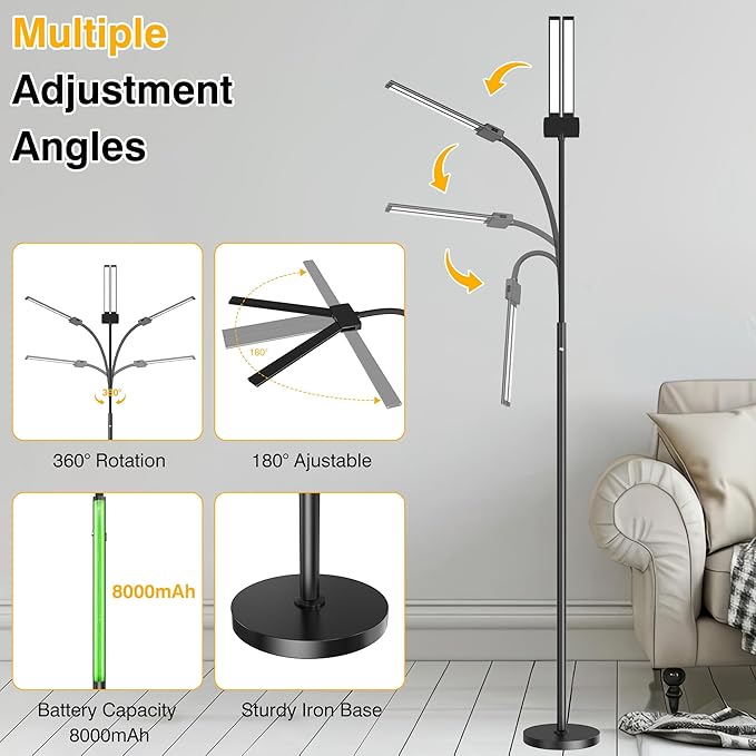 Cordless Rechargeable Floor Lamp, Adjustable Bright Reading Lamps Floor Standing - Image 7