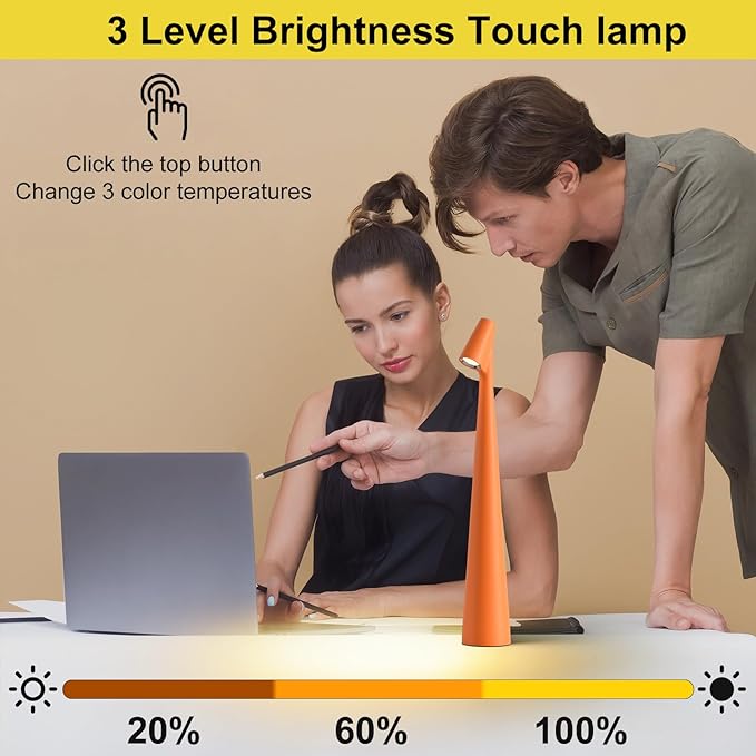 Cordless Small Table Lamps Set of 2, 3 Levels Brightness Portable Desk Lamp - Image 2