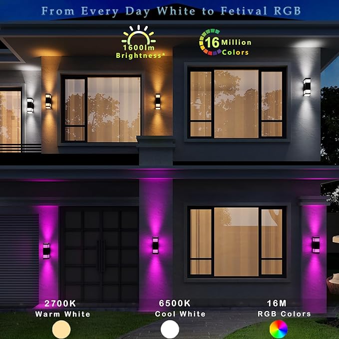 Smart Outdoor Sconce Lights 2 Pack, Up Down Wall Porch Lights RGB Color - Image 3