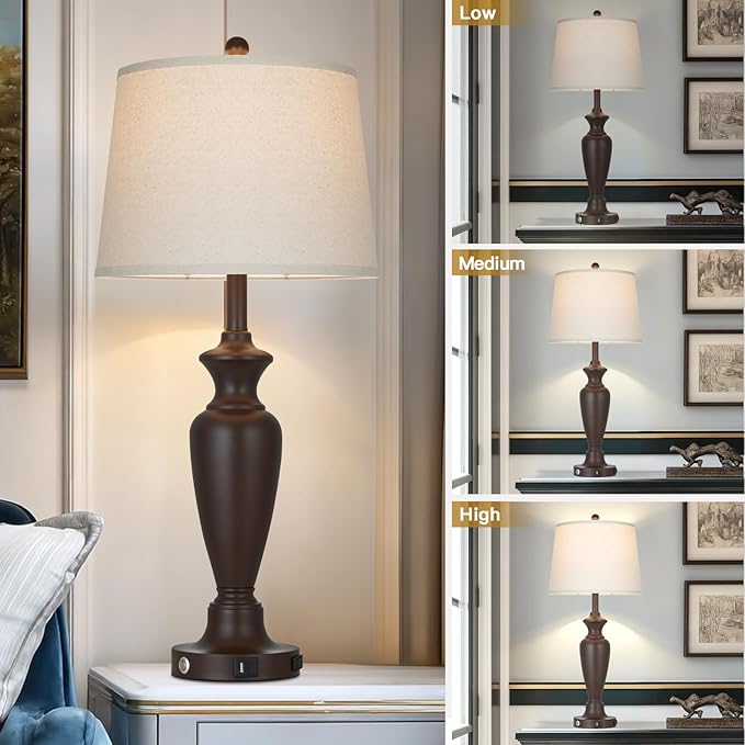 30" Tall Metal Table Lamps Set of 2, Touch Control Bedside Lamps - Image 3