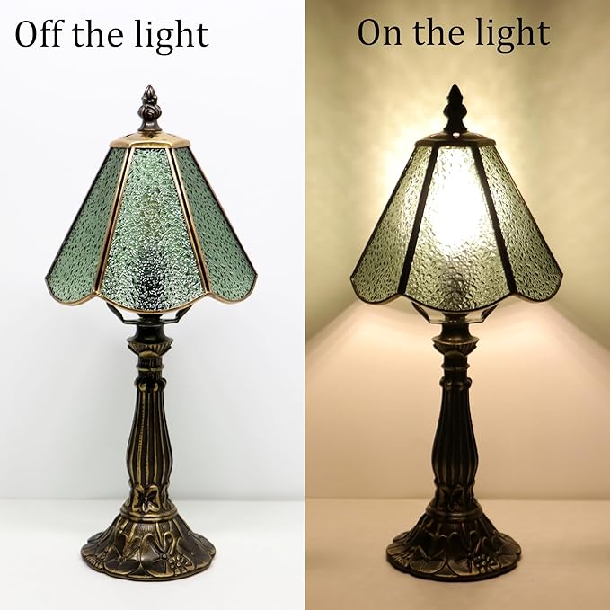 Small Tiffany Table Lamp Green Diamond Style Stained Glass Desk Lamps 6X6X14 - Image 4