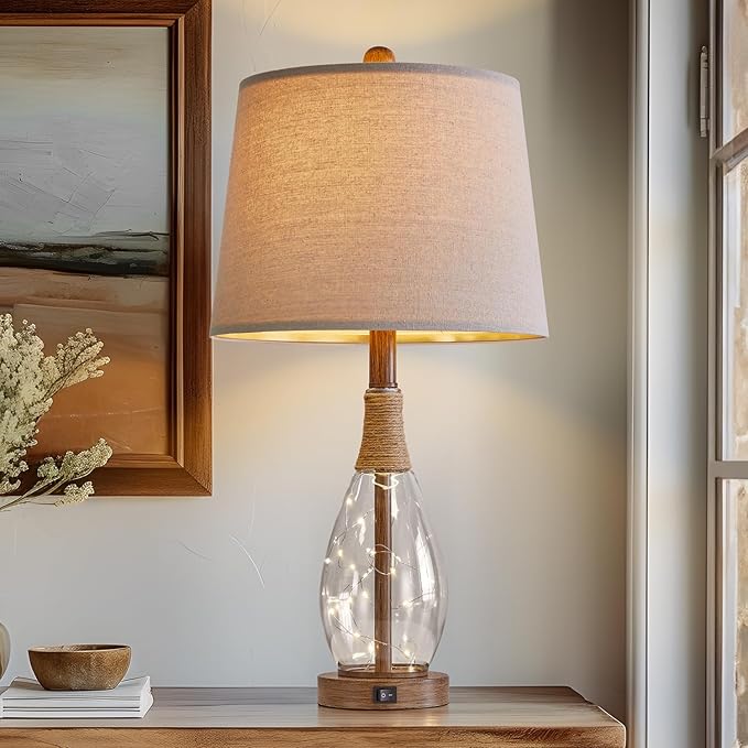 OYEARS Wood-Like Bedside Table Lamps Set of 2 - Image 8