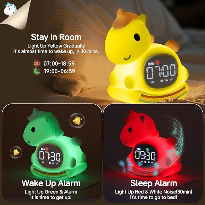 Cute Alarm Clock for Kids with Night Light, Sleep Training Clock Time to Wake - Image 3