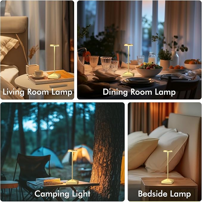 3 Pack 7.67in Gold Small Cordless Table Lamps Rechargeable, Battery Operated - Image 2