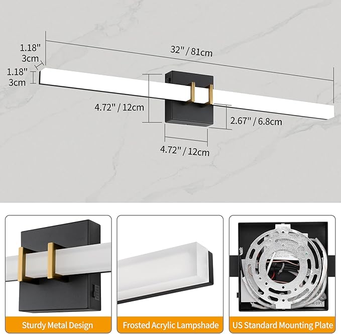 Modern Black and Brass Vanity Light Bar 32 Inch, 24W 5CCT Dimmable Bathroom - Image 3