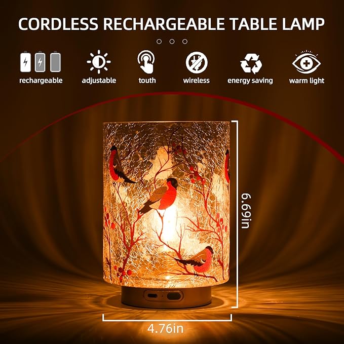 Rechargeable Battery Table Lamp Timer, Handmade Crackle Glass Lamps - Image 2