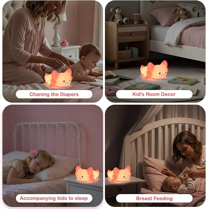 ZKLiLi Axolotl Kids Night Light, Squishy Cute Lamp Dimmable Childrens Night - Image 6