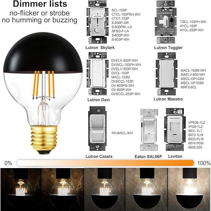 Half Chrome Light Bulb, 6W Dimmable LED Edison Bulbs, G80/G25 Globe Shape - Image 5