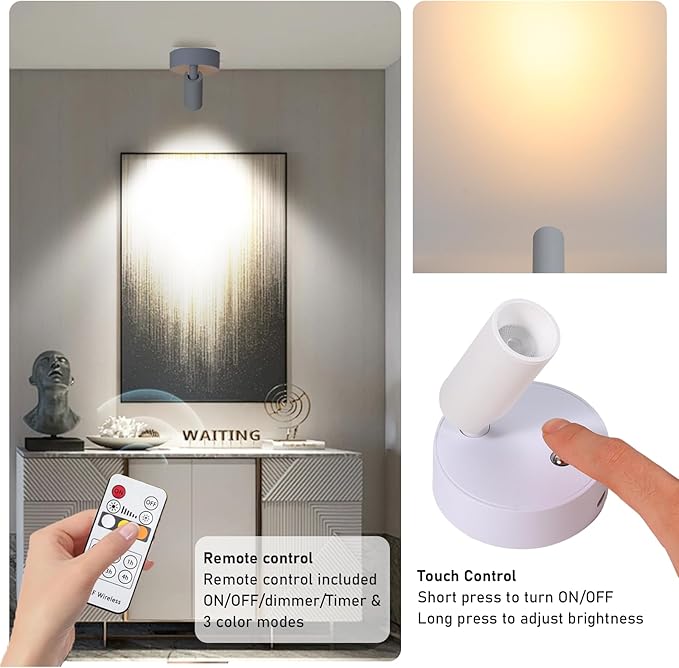LED Wireless Spotlights with Remote Up Lights Indoor Dimmable Picture Light - Image 2