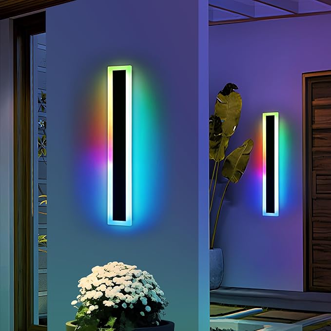 Widened 2 Pack Modern Outdoor Wall Sconces, 31.4inch RGB Dimmable LED Lights - Image 6