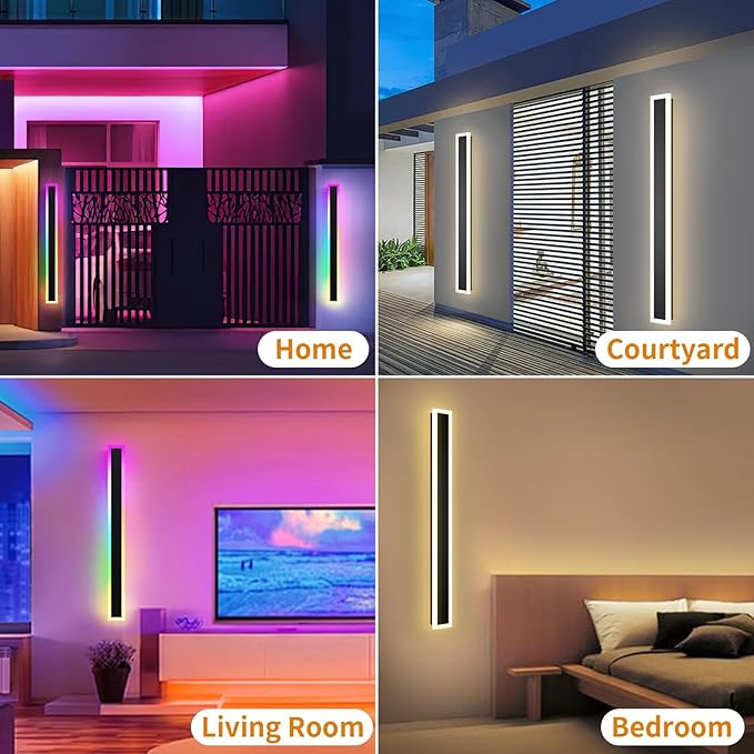 Outdoor RGB Long Wall Lights, 70.8inch 2 Pack RGB/Warm/White Dimmable Modern - Image 5