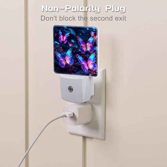 Glowing Purple Butterflies Night Light Plug into Wall, Neon Butterfly Dusk to - Image 3