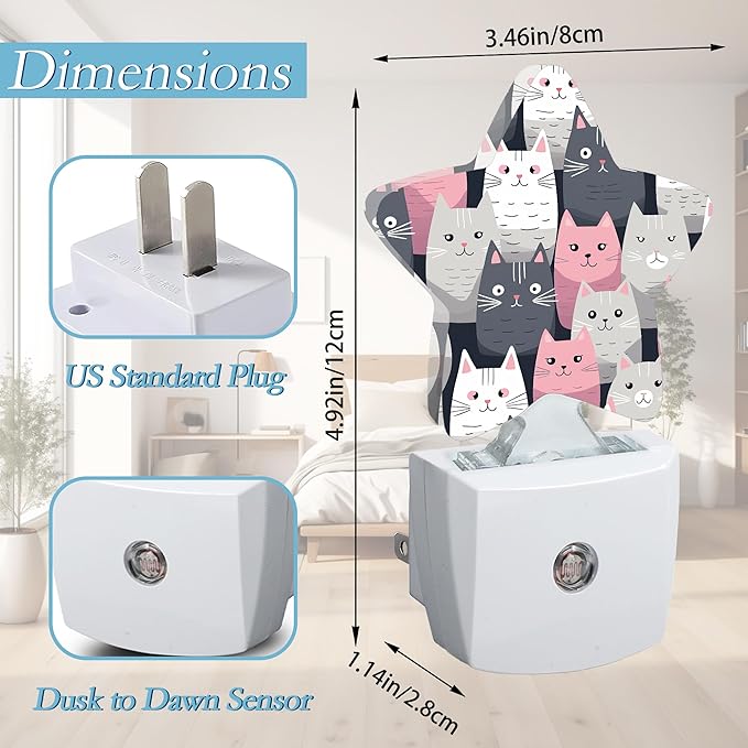 Cute Cartoon Cat Night Light, Plug-in Wall Led Night Lights Decor - Image 2
