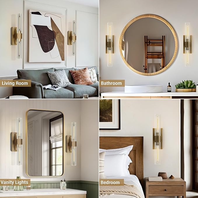 Gold Wall Sconces Set of Two, Brass 22.8" Sconces Wall Lighting, Bathroom - Image 4
