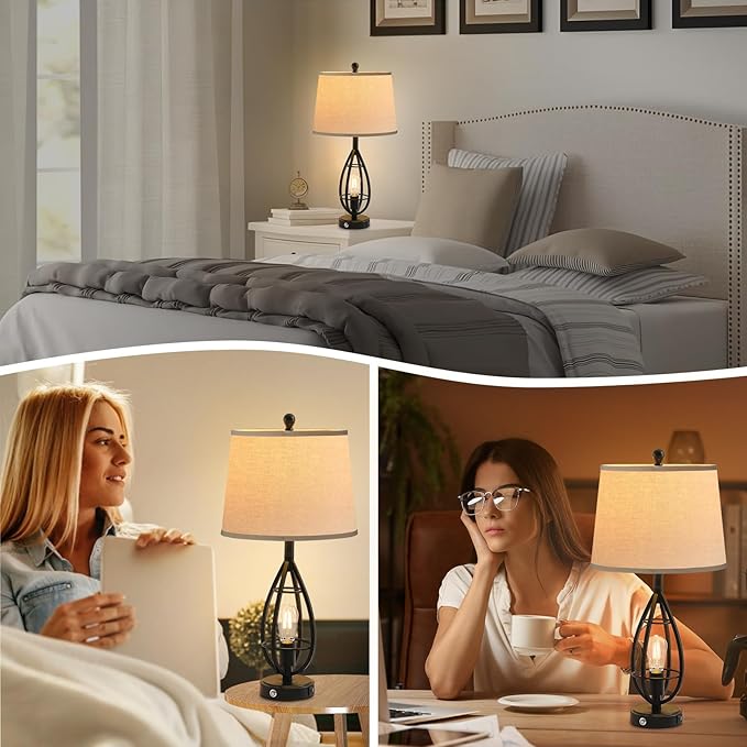 27.8" Farmhouse Table Lamps for Living Room Set of 2, Rustic Nightstand Lamps - Image 5