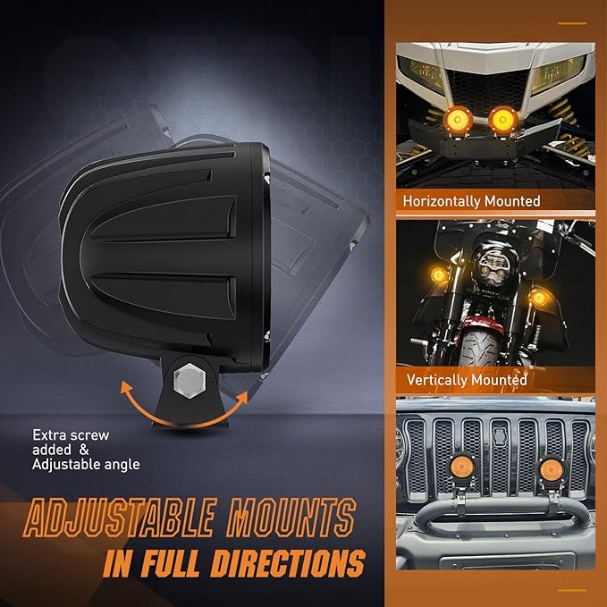 Nilight Amber LED Light Pods 2 PCS 3" Flood Round Offroad Driving Auxiliary Fog - Image 8