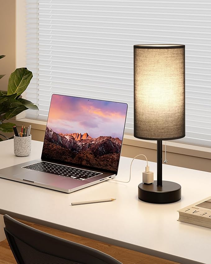 Fenmzee Large Black Bedside Lamps Set of 2-3 Color Temperatures Pull Chain Lamp - Image 6