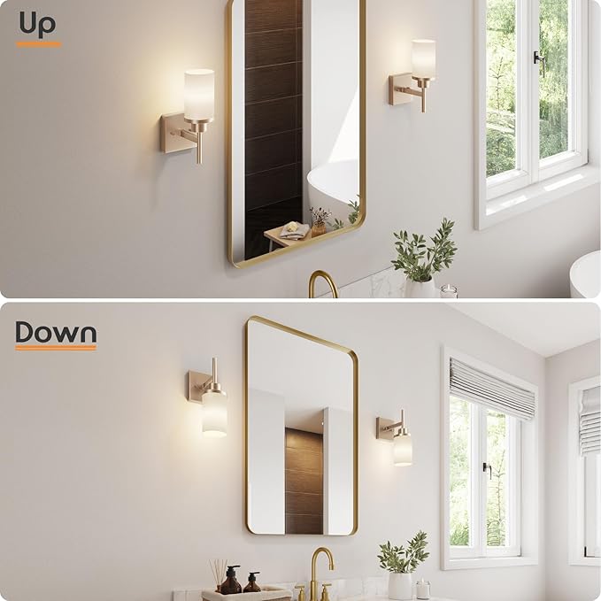Vanity Lighting Fixtures with White Frosted Glass Champagne Bronze Wall Lamp - Image 5