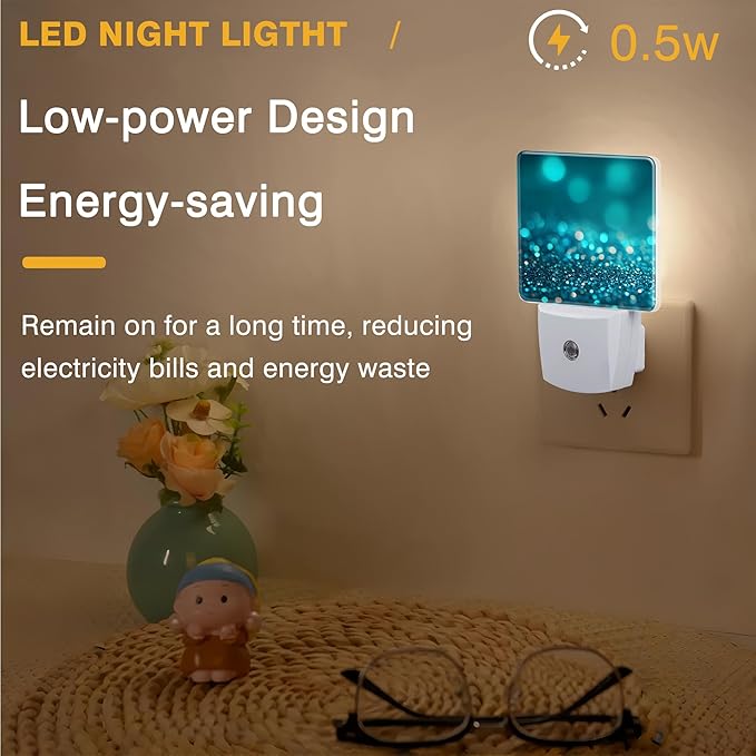 Night Light Teal and Turquoise Sparkle Night Lights Plug into Wall Smart Dusk - Image 5
