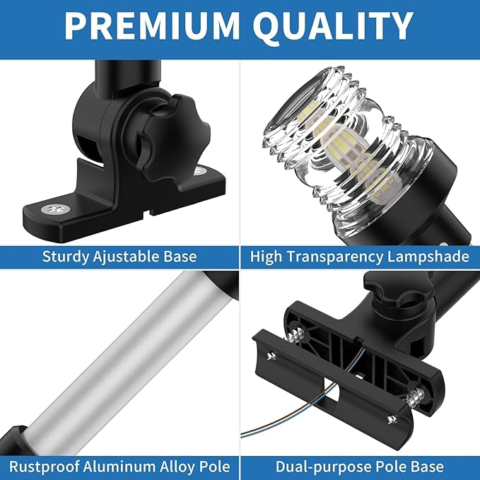 Obcursco Boat Stern Lights, 2NM 360° LED Anchor Light, IP67 Waterproof Bimini - Image 7