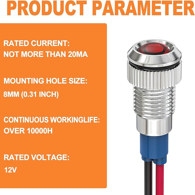 GASHER 5 PCS Energy Saving Indicator Light, LED Light 12V/24V/110V 20mA Panel - Image 2