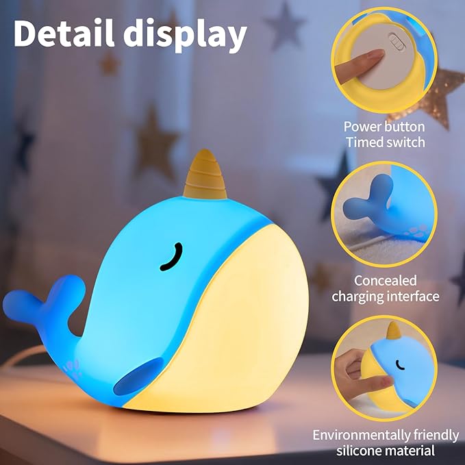 Cute Narwhal Night Light, Tap Control - Image 4