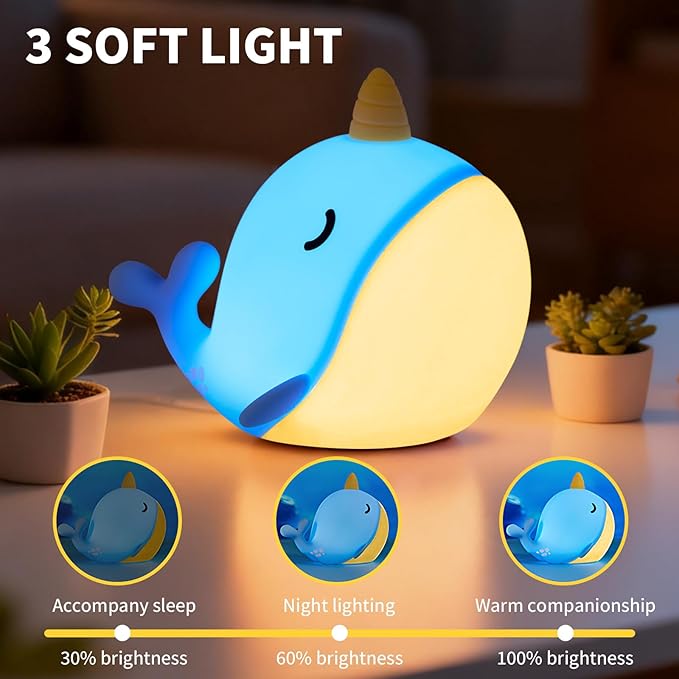 Cute Narwhal Night Light, Tap Control - Image 3