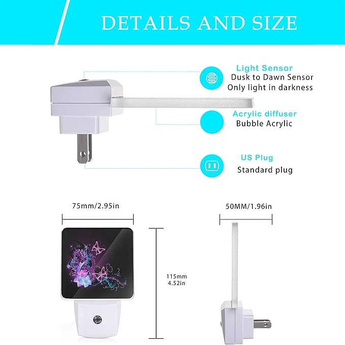 Butterfly Night Light, Fantasy Butterflies Fairy Plug in Night Lights 0.5W - Image 2