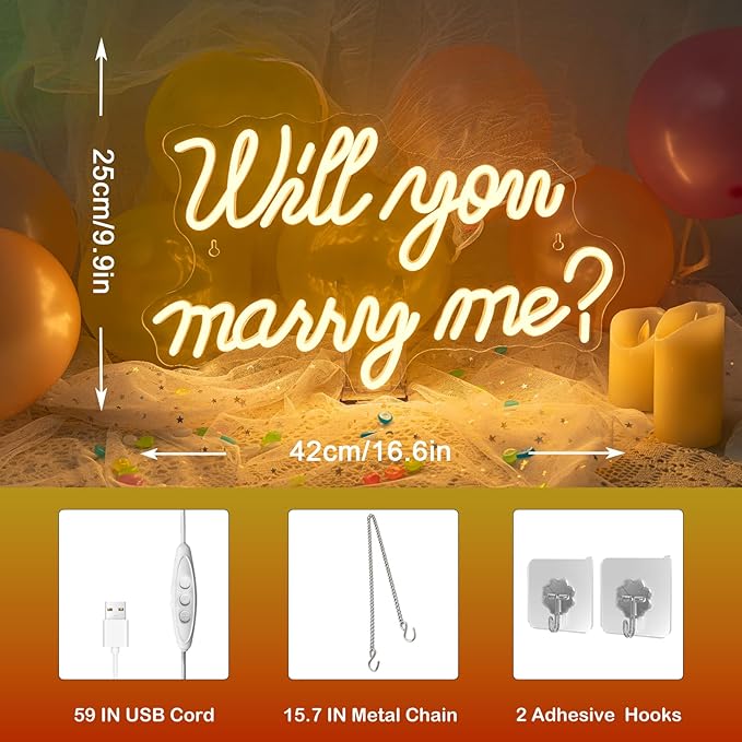 Will You Marry Me Neon Sign for Wall Decor Wedding LED Letters Neon Sign - Image 4