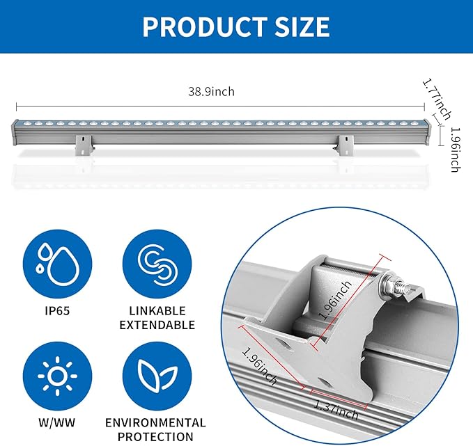 Wrasse Wall Washer Lights Bar Outdoor, 3000K Sign Lighting Wall Wash Outside - Image 2