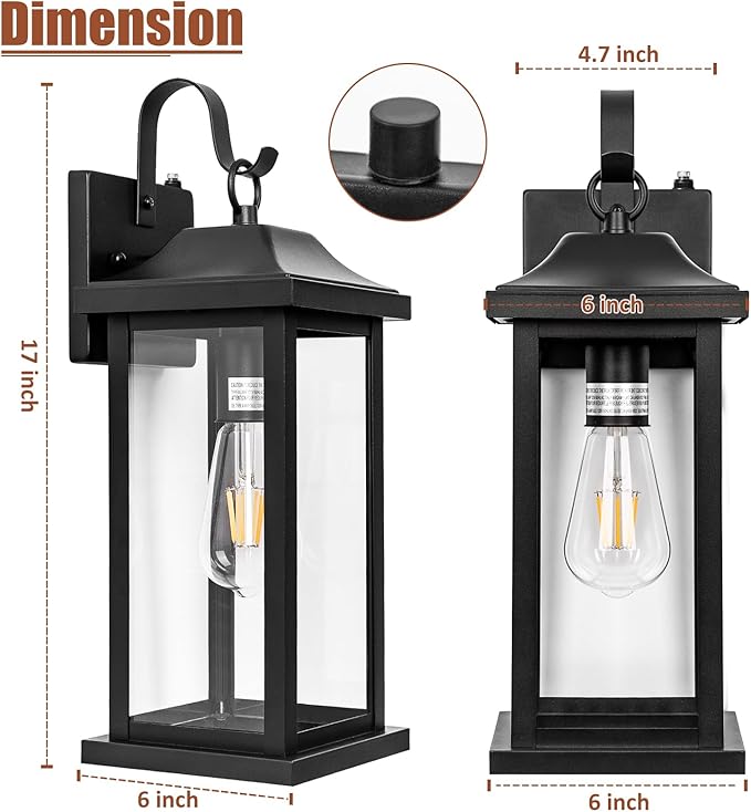 2-Pack Dusk to Dawn Large Outdoor Wall Lights 17 Inch, Exterior Light Fixtures - Image 3