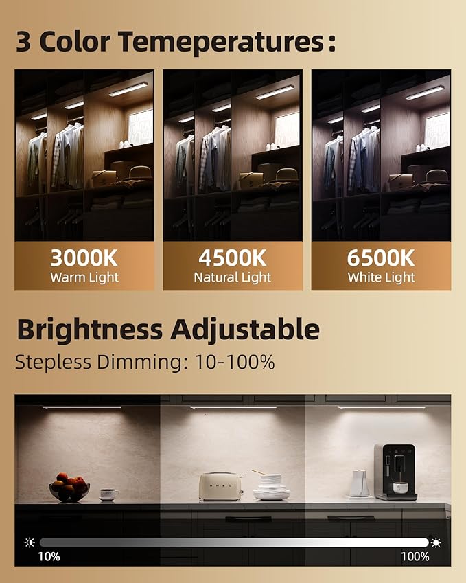 2Pack 16inch Under Cabinet Lighting, Rechargeable Motion Sensor Light Wireless - Image 5