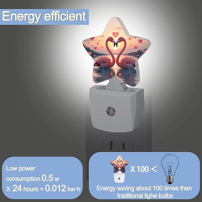Beach Flamingos Night Lights Plug Into Wall, Romantic Love Heart Star Night - Image 3