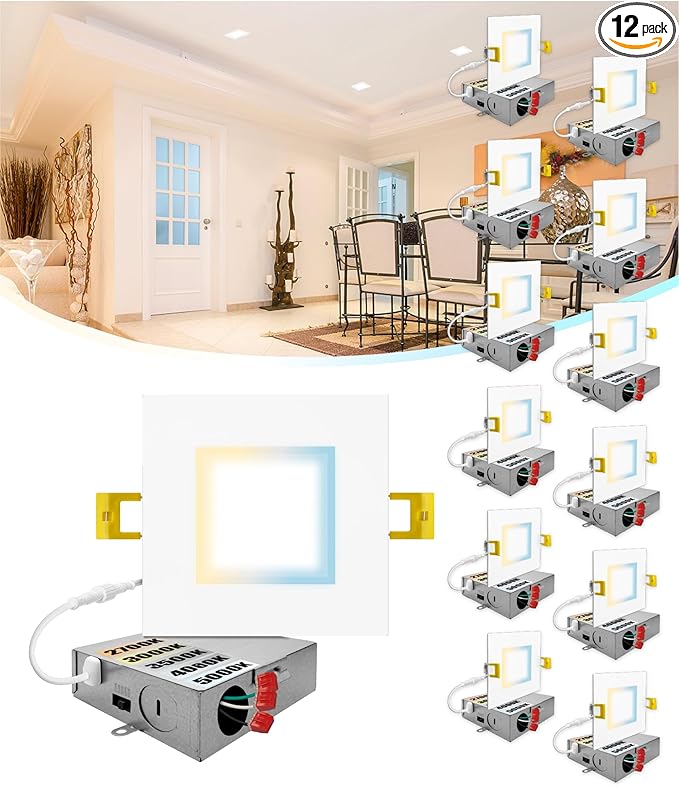 NUWATT 12 Pack 6 Inch Square Ultra-Thin LED Recessed Lighting, Selectable by NUWATTLighting