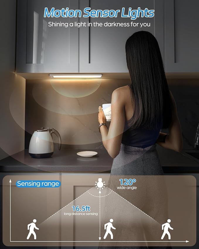 HIBOITEC Motion Sensor Cabinet Light 2500mAh 2 Packs Rechargeable 54LED Under - Image 2