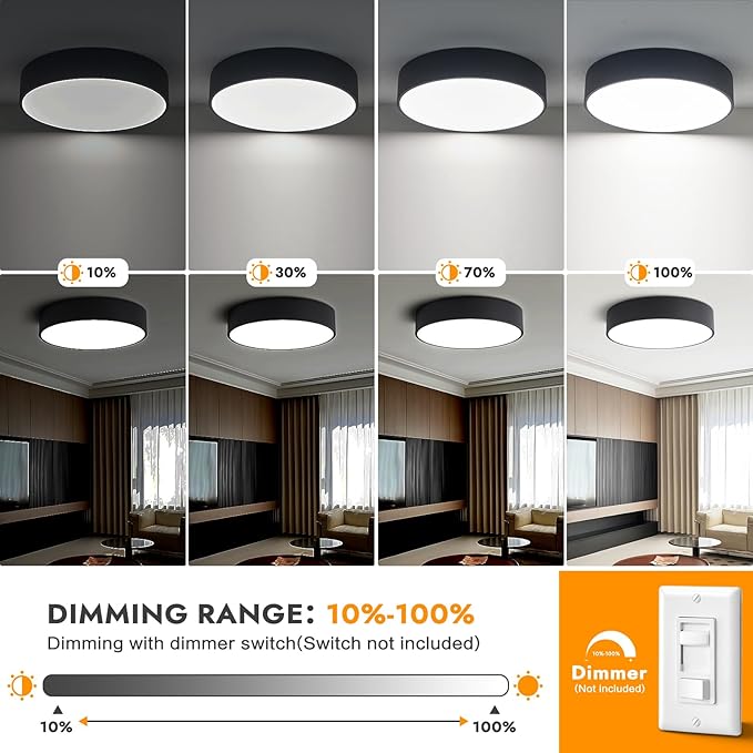 Modern Dimmable Round Black LED Large Flush Mount Ceiling Light Fixture - Image 3