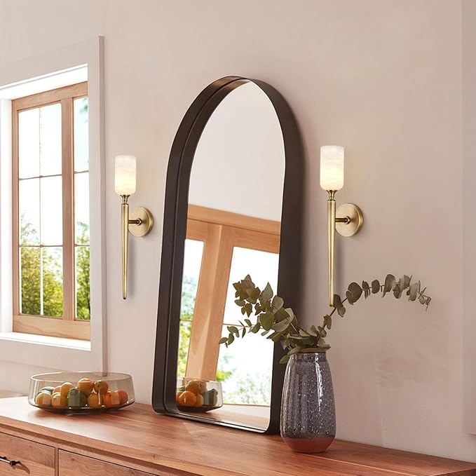 Alabaster Wall Sconce 22in Antique Brass Sconces Wall Lighting, Imported in - Image 10