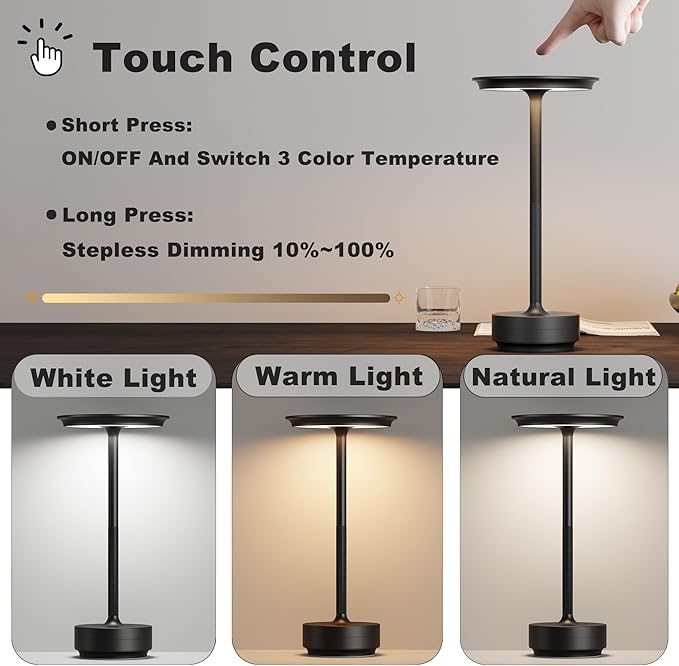 2 Pack Cordless Table Lamp, LED Rechargeable Table Light - Image 2