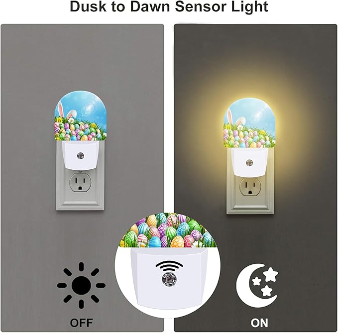 Easter Bunny and Eggs Night Light Plug into Wall, Colorful Easter Eggs Rabbit - Image 3