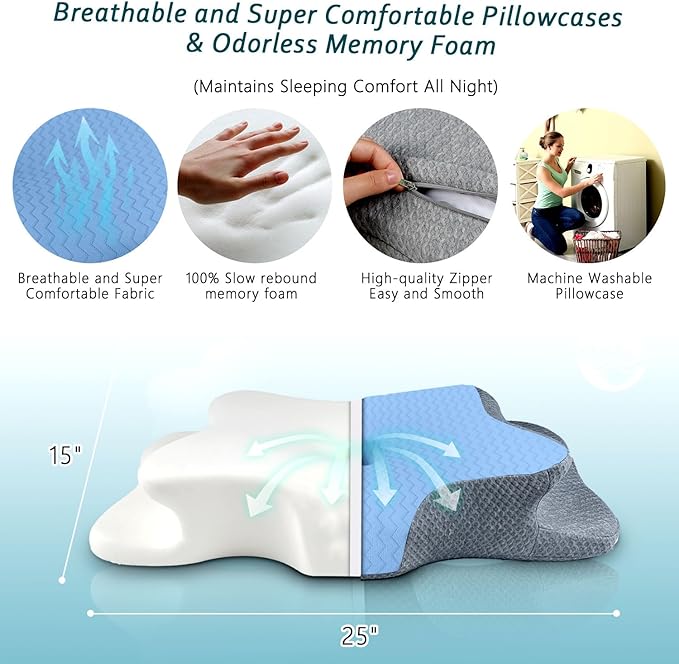 Cervical Pillow for Neck Pain Relief, Memory Foam Pillow, Ergonomic Contour Bed - Image 6