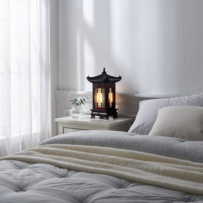 Traditional Korean Wood Lamp | Handmade Asian Oriental Table Lantern | Bedside - Image 8