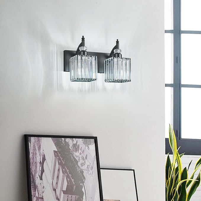 Modern Bathroom Vanity Light 2-Light Black Crystal Light Fixtures Over Mirror - Image 6