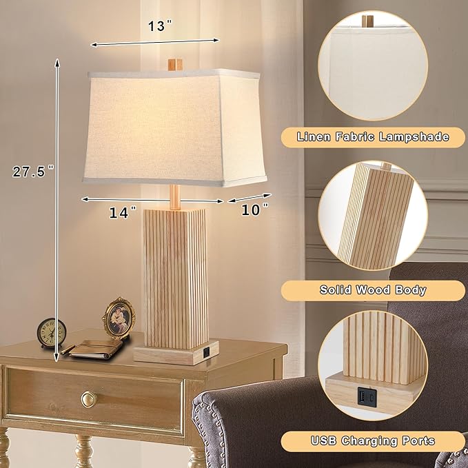27.5" Wood Table Lamp, Modern Farmhouse Bedroom Lamp - Image 4